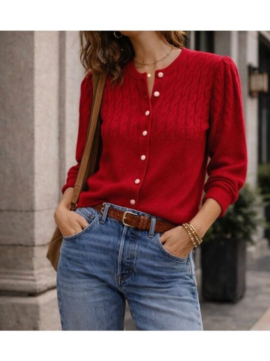 RODIER Sweaters - Rodier Paris Vintage Red Cardigan Size M Wool Blend
